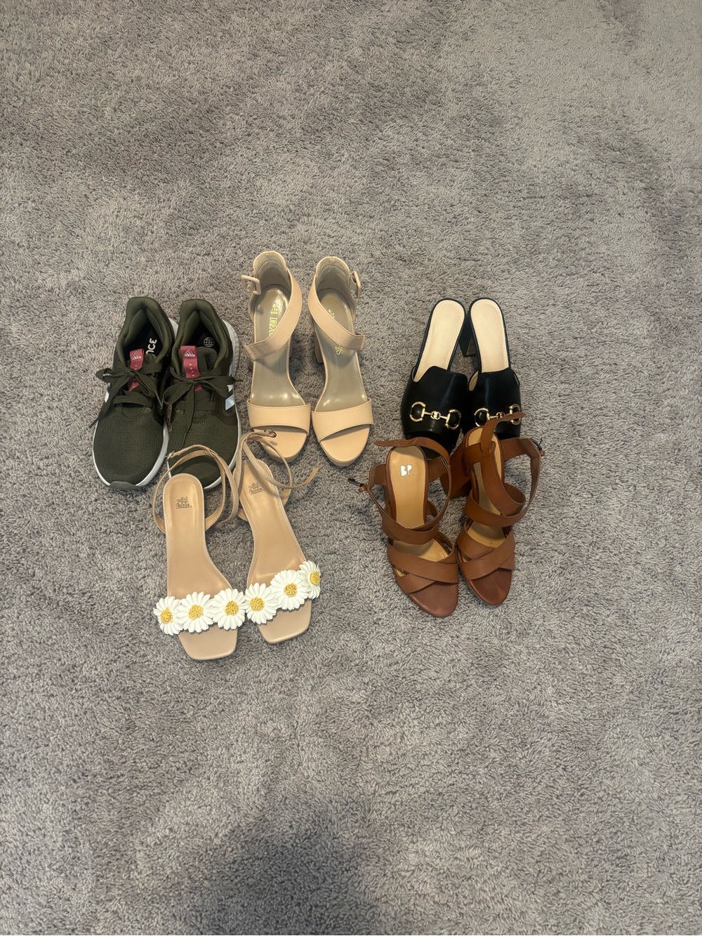 Five Pairs of shoes. 3 are 8.5 and 2 are size 9. All fit my 8.5 foot.